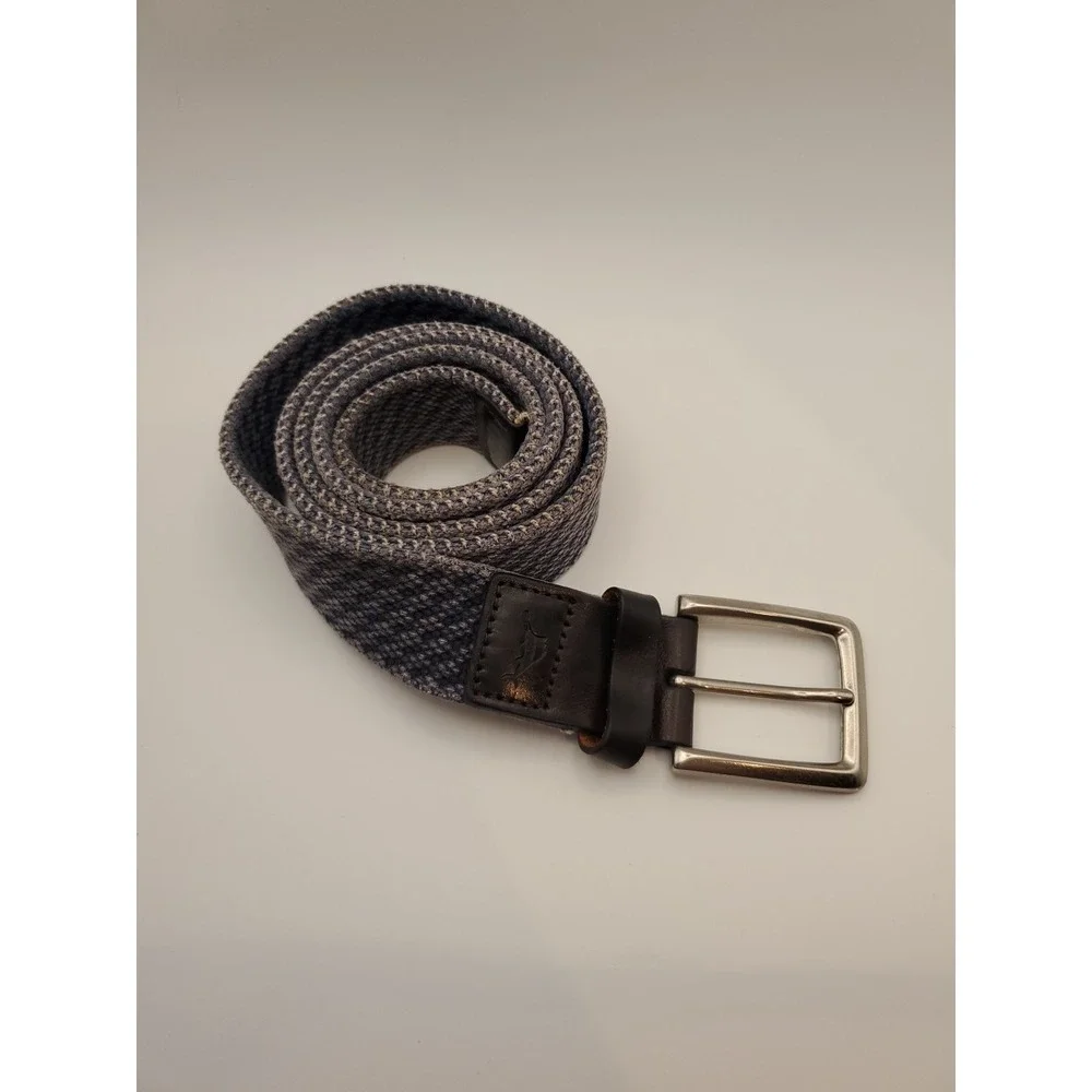 Tommy Bahama Swordfish Blue Woven Belt 34 Genuine Leather Accents Trim Mens